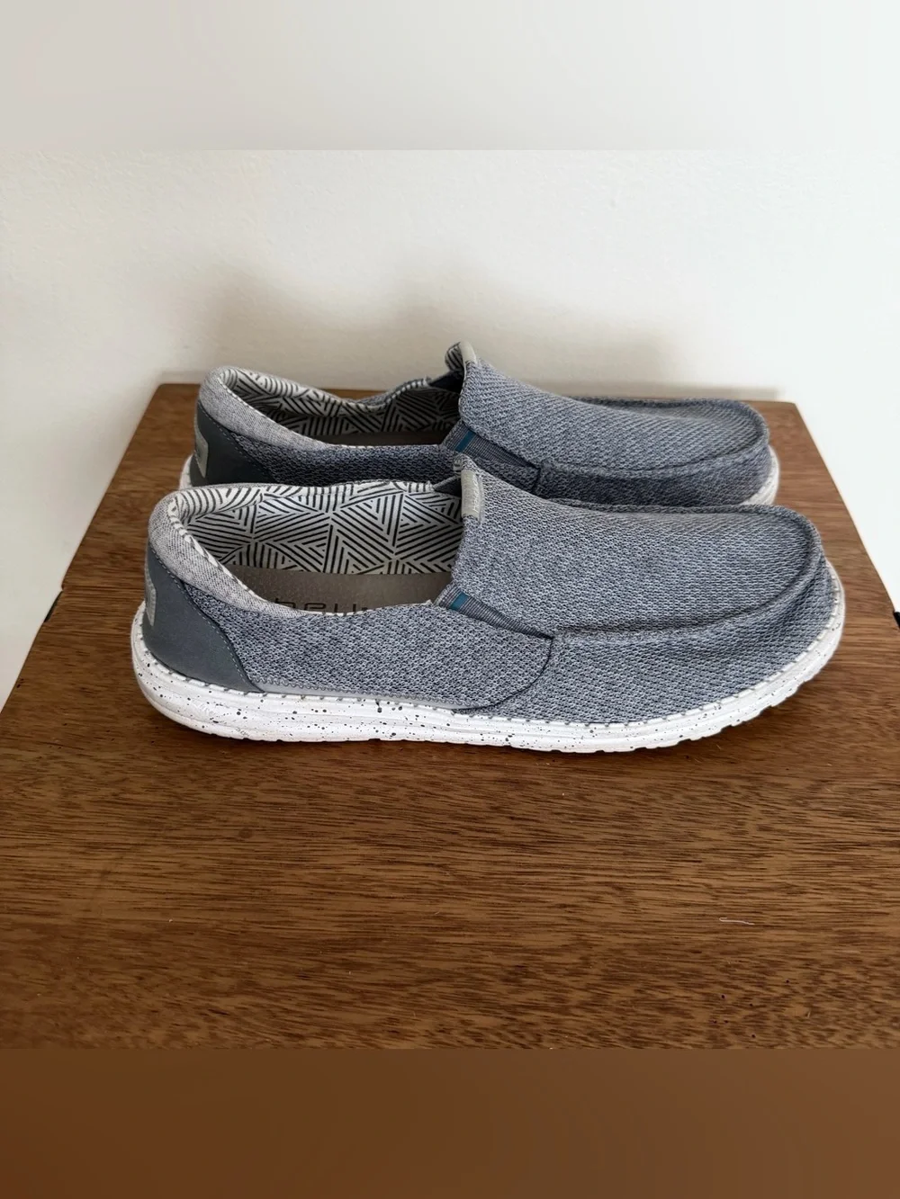 Hey Dude Wally Chambray Slip-Ons - Grey with White Sole